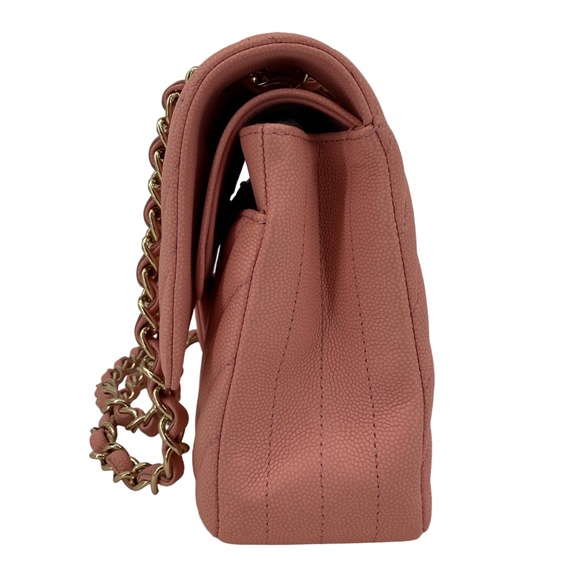 Chanel Medium Double Flap – Light Pink Chevron Caviar, Light Gold Hardware - Picture 7 of 11